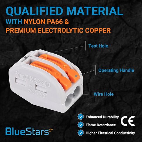 BlueStars 50 Pcs 2/3/5-250V 32A Orange Wire Connectors Push-in Suitable for Multiple Types Butt Terminal Connectors 28-12 AWG - CE Certified in Saudi Arabia