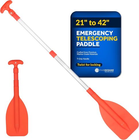 Five Oceans Emergency Telescoping Paddle, Boat Paddles, Floating Orange Paddle, Extends from 21" to 42", Compact Design for Easy Storage, Strong Anodized Aluminum Shaft in Saudi Arabia