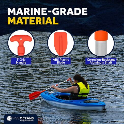 Five Oceans Emergency Telescoping Paddle, Boat Paddles, Floating Orange Paddle, Extends from 21" to 42", Compact Design for Easy Storage, Strong Anodized Aluminum Shaft in Saudi Arabia