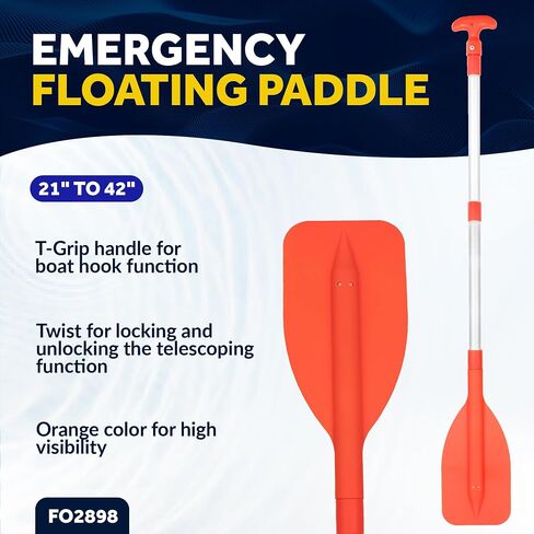 Five Oceans Emergency Telescoping Paddle, Boat Paddles, Floating Orange Paddle, Extends from 21" to 42", Compact Design for Easy Storage, Strong Anodized Aluminum Shaft in Saudi Arabia