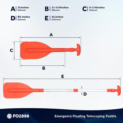 Five Oceans Emergency Telescoping Paddle, Boat Paddles, Floating Orange Paddle, Extends from 21" to 42", Compact Design for Easy Storage, Strong Anodized Aluminum Shaft in Saudi Arabia