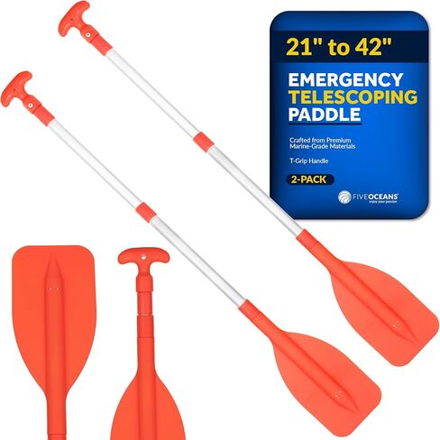 Five Oceans Emergency Telescoping Paddle, Boat Paddles, Floating Orange Paddle, Extends from 21" to 42", Compact Design for Easy Storage, Strong Anodized Aluminum Shaft in Saudi Arabia