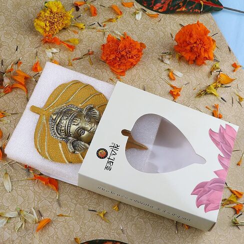 SATVIK Metal Pan Patta Ganesh Decorative Wall Hanging Showpiece Lord Ganesha on Leaf Home Decor. Indian Housewarming Return gift for bulk. Figurine pooja decoration item Yellow in Saudi Arabia