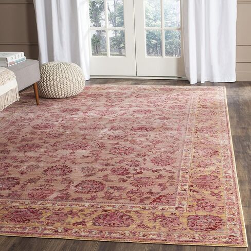 SAFAVIEH Valencia Collection Area Rug - 8' x 10', Pink & Multi, Vintage Boho Chic Distressed Design, Non-Shedding & Easy Care, Ideal for High Traffic Areas in Living Room, Bedroom (VAL113H) in Saudi Arabia