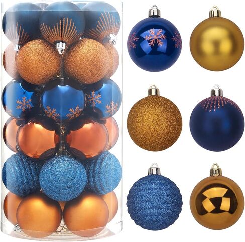 Joiedomi 30 Pcs 2.36'' Christmas Ornaments Assorted Design (Blue&Gold) Christmas Ornaments, Assorted Shatterproof Christmas Ornaments for Holidays,Tree Ornaments in Saudi Arabia