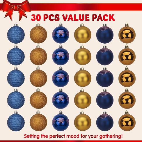 Joiedomi 30 Pcs 2.36'' Christmas Ornaments Assorted Design (Blue&Gold) Christmas Ornaments, Assorted Shatterproof Christmas Ornaments for Holidays,Tree Ornaments in Saudi Arabia