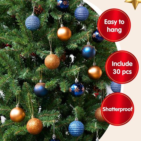 Joiedomi 30 Pcs 2.36'' Christmas Ornaments Assorted Design (Blue&Gold) Christmas Ornaments, Assorted Shatterproof Christmas Ornaments for Holidays,Tree Ornaments in Saudi Arabia