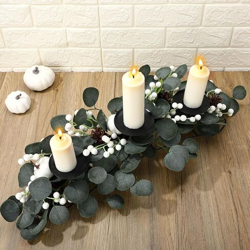 قطعة مركزية للخريف مع 3 حاملات شموع، قطعة مركزية لحصاد الخريف مع أكواز صنوبر صناعية من اليقطين الأبيض، وتوت لطاولة المطبخ، وديكور عيد الشكر in Kuwait