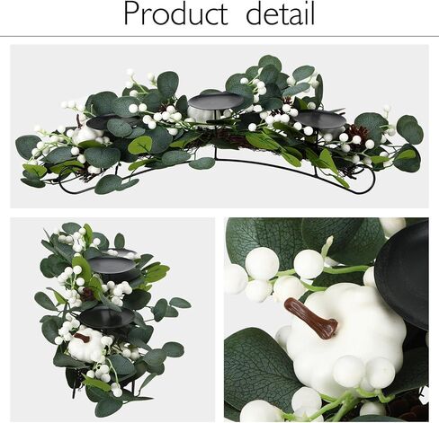 قطعة مركزية للخريف مع 3 حاملات شموع، قطعة مركزية لحصاد الخريف مع أكواز صنوبر صناعية من اليقطين الأبيض، وتوت لطاولة المطبخ، وديكور عيد الشكر in Kuwait