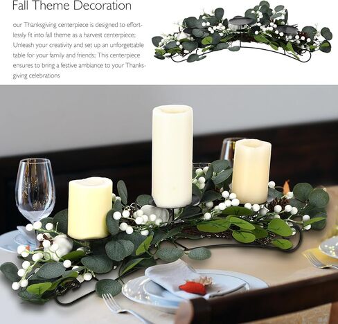 قطعة مركزية للخريف مع 3 حاملات شموع، قطعة مركزية لحصاد الخريف مع أكواز صنوبر صناعية من اليقطين الأبيض، وتوت لطاولة المطبخ، وديكور عيد الشكر in Kuwait