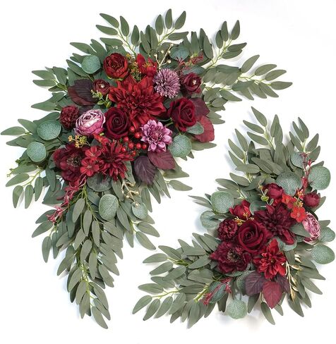 Artificial Wedding Arch Flowers Kit(Pack of 2) for Wedding Arch, Bridal Shower, Ceremony and Reception Backdrop Decoration (Burgundy) in Kuwait