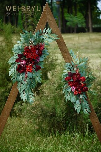 Artificial Wedding Arch Flowers Kit(Pack of 2) for Wedding Arch, Bridal Shower, Ceremony and Reception Backdrop Decoration (Burgundy) in Kuwait