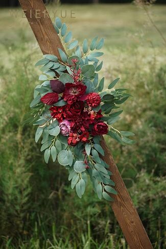 Artificial Wedding Arch Flowers Kit(Pack of 2) for Wedding Arch, Bridal Shower, Ceremony and Reception Backdrop Decoration (Burgundy) in Kuwait