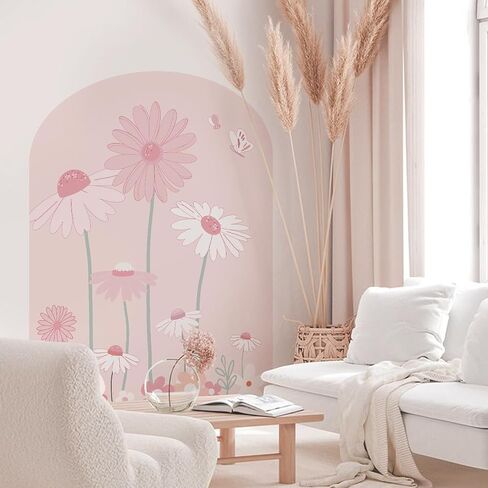 Large Arch Wall Decal Peel and Stick, PVC Boho Arch Wall Sticker, Nursery Pastel Flower Wall Stickers Decor for Kids Room Playroom, Colorful Floral Wall Art Decal for Girls Bedroom, Daisy 4 in Saudi Arabia