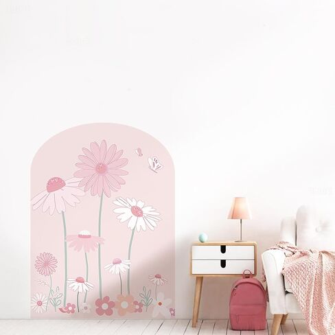 Large Arch Wall Decal Peel and Stick, PVC Boho Arch Wall Sticker, Nursery Pastel Flower Wall Stickers Decor for Kids Room Playroom, Colorful Floral Wall Art Decal for Girls Bedroom, Daisy 4 in Saudi Arabia