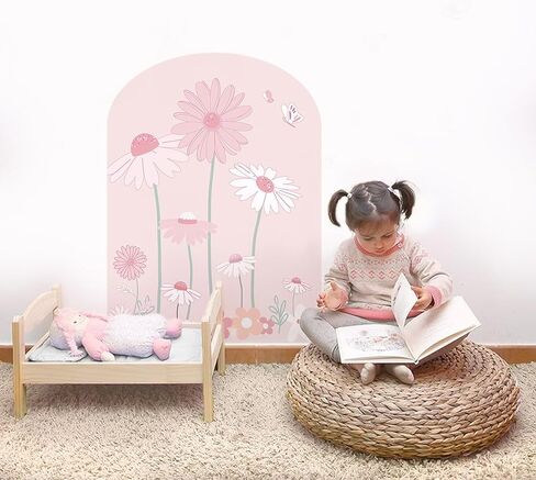 Large Arch Wall Decal Peel and Stick, PVC Boho Arch Wall Sticker, Nursery Pastel Flower Wall Stickers Decor for Kids Room Playroom, Colorful Floral Wall Art Decal for Girls Bedroom, Daisy 4 in Saudi Arabia