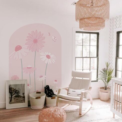 Large Arch Wall Decal Peel and Stick, PVC Boho Arch Wall Sticker, Nursery Pastel Flower Wall Stickers Decor for Kids Room Playroom, Colorful Floral Wall Art Decal for Girls Bedroom, Daisy 4 in Saudi Arabia