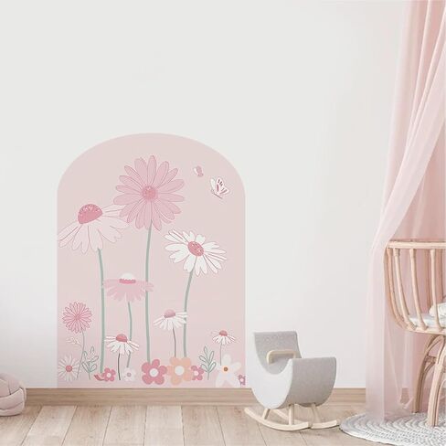Large Arch Wall Decal Peel and Stick, PVC Boho Arch Wall Sticker, Nursery Pastel Flower Wall Stickers Decor for Kids Room Playroom, Colorful Floral Wall Art Decal for Girls Bedroom, Daisy 4 in Saudi Arabia