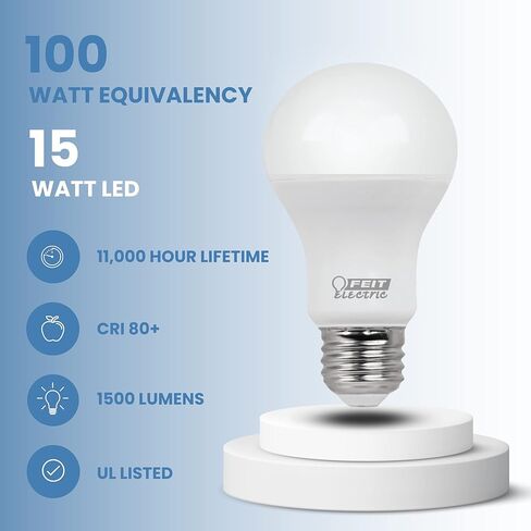 Feit Electric A19 LED Light Bulbs, 100W Equivalent, Non Dimmable, 1600 Lumens, E26 Standard Base, 5000k Daylight, 80 CRI, 10 Year Lifetime, Energy Efficient, 2 Pack, A1600/850/10KLED/2 in Saudi Arabia