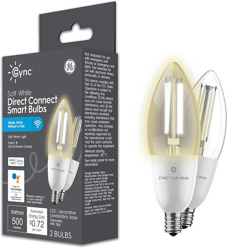 GE CYNC Smart LED Light Bulb, B11 Candle Light Bulb, Works with Amazon Alexa and Google Home, WiFi Light, 60W Equivalent, Soft White, Small Base (Pack of 2) in Saudi Arabia