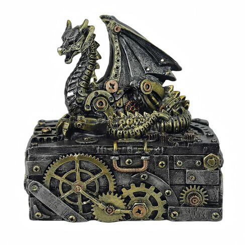 Steampunk تمثال تنين حلية صندوق تمثال تنين تحصيل خيال القرون الوسطى ديكور أسطوري الجارديان تمثال تنين صندوق مجوهرات صندوق التارو in Kuwait