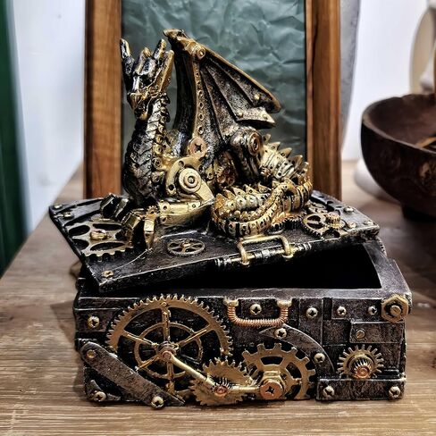 Steampunk تمثال تنين حلية صندوق تمثال تنين تحصيل خيال القرون الوسطى ديكور أسطوري الجارديان تمثال تنين صندوق مجوهرات صندوق التارو in Kuwait