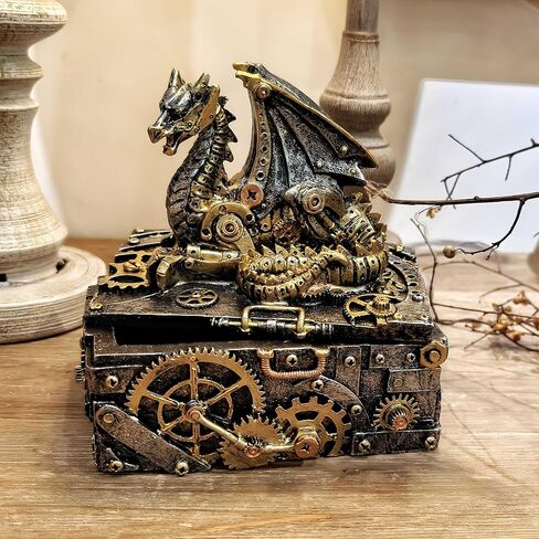 Steampunk تمثال تنين حلية صندوق تمثال تنين تحصيل خيال القرون الوسطى ديكور أسطوري الجارديان تمثال تنين صندوق مجوهرات صندوق التارو in Kuwait