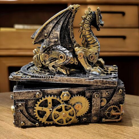 Steampunk تمثال تنين حلية صندوق تمثال تنين تحصيل خيال القرون الوسطى ديكور أسطوري الجارديان تمثال تنين صندوق مجوهرات صندوق التارو in Kuwait