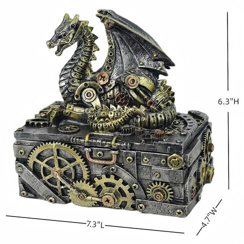 Steampunk تمثال تنين حلية صندوق تمثال تنين تحصيل خيال القرون الوسطى ديكور أسطوري الجارديان تمثال تنين صندوق مجوهرات صندوق التارو in Kuwait