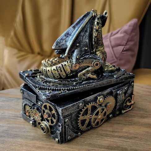 Steampunk تمثال تنين حلية صندوق تمثال تنين تحصيل خيال القرون الوسطى ديكور أسطوري الجارديان تمثال تنين صندوق مجوهرات صندوق التارو in Kuwait