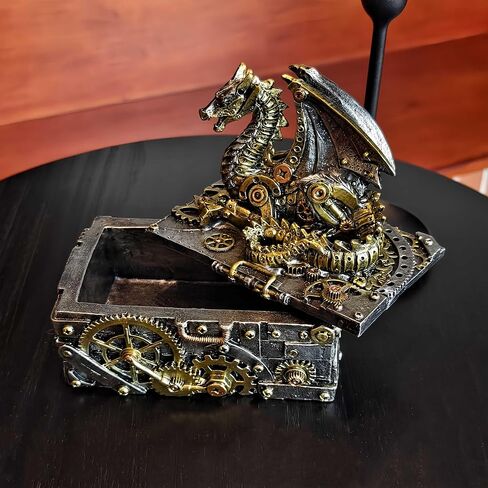 Steampunk تمثال تنين حلية صندوق تمثال تنين تحصيل خيال القرون الوسطى ديكور أسطوري الجارديان تمثال تنين صندوق مجوهرات صندوق التارو in Kuwait