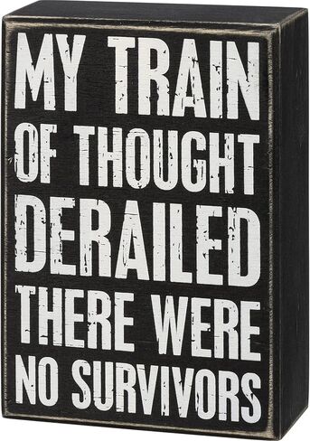 لافتة صندوق خشبي مزخرف No Survivors My Train of Thought Derailed مقاس 10.16 سم × 15.24 سم in Kuwait