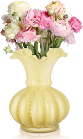 Joeyan Handmade Pink Glass Flower Vase,7.9" Vintage Decorative Urn Vase for Centrepieces Bouquet Wedding,Colored Thickened Pedestal Vase Decorations for Rustic Home Living Room Office Farmhouse in Saudi Arabia