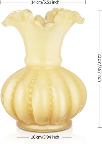 Joeyan Handmade Pink Glass Flower Vase,7.9" Vintage Decorative Urn Vase for Centrepieces Bouquet Wedding,Colored Thickened Pedestal Vase Decorations for Rustic Home Living Room Office Farmhouse in Saudi Arabia