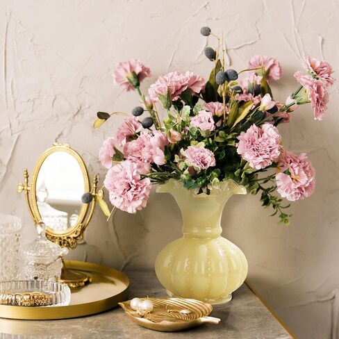 Joeyan Handmade Pink Glass Flower Vase,7.9" Vintage Decorative Urn Vase for Centrepieces Bouquet Wedding,Colored Thickened Pedestal Vase Decorations for Rustic Home Living Room Office Farmhouse in Saudi Arabia