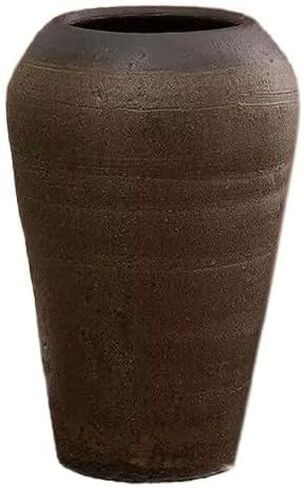 Farmhouse Clay Floor Vase for Flower Large, Rough Ceramic Garden Pot for Plant Outdoor,Tall French Vases for Pampas Grass Decor (with a drainage hole, C3: Brown (M)) in Saudi Arabia