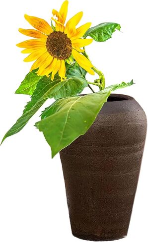 Farmhouse Clay Floor Vase for Flower Large, Rough Ceramic Garden Pot for Plant Outdoor,Tall French Vases for Pampas Grass Decor (with a drainage hole, C3: Brown (M)) in Saudi Arabia