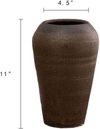 Farmhouse Clay Floor Vase for Flower Large, Rough Ceramic Garden Pot for Plant Outdoor,Tall French Vases for Pampas Grass Decor (with a drainage hole, C3: Brown (M)) in Saudi Arabia
