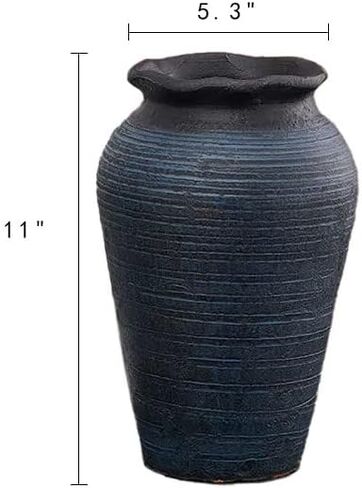 Farmhouse Clay Floor Vase for Flower Large, Rough Ceramic Garden Pot for Plant Outdoor,Tall French Vases for Pampas Grass Decor (with a drainage hole, C3: Brown (M)) in Saudi Arabia