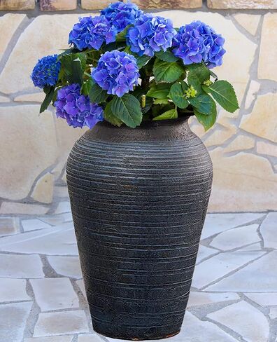 Farmhouse Clay Floor Vase for Flower Large, Rough Ceramic Garden Pot for Plant Outdoor,Tall French Vases for Pampas Grass Decor (with a drainage hole, C3: Brown (M)) in Saudi Arabia
