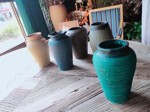 Farmhouse Clay Floor Vase for Flower Large, Rough Ceramic Garden Pot for Plant Outdoor,Tall French Vases for Pampas Grass Decor (with a drainage hole, C3: Brown (M)) in Saudi Arabia