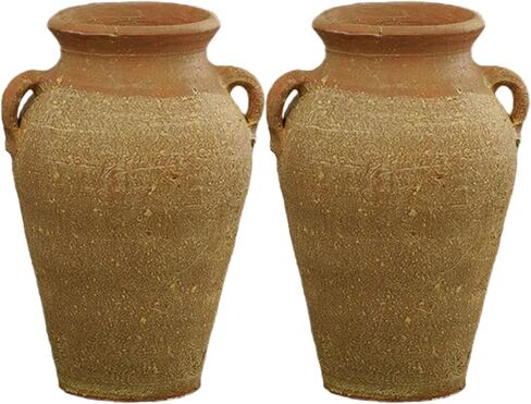 Farmhouse Clay Floor Vase for Flower Large, Rough Ceramic Garden Pot for Plant Outdoor,Tall French Vases for Pampas Grass Decor (with a drainage hole, C3: Brown (M)) in Saudi Arabia