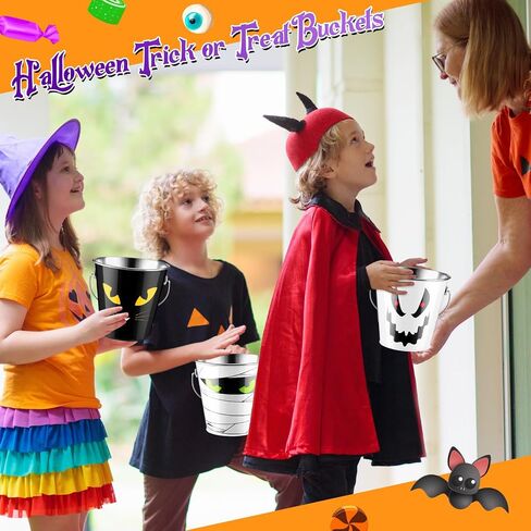 6 Pcs Halloween Bucket Metal Bulk Kids Party Favors Trick or Treat Pail with Handle Candy Treat Bucket Pumpkin Colored for Children Toy Christmas Birthday Supplies in Saudi Arabia