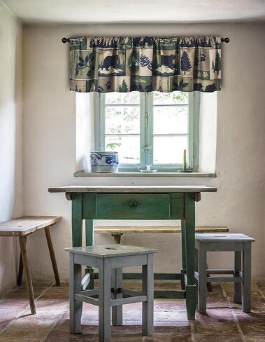 De Leon Collections Bear Camp Woodland Forest Patchwork 72" x 16" Semi-Sheer Window Valance Curtain with Rod Pocket in Saudi Arabia