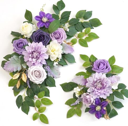 Wedding Decor (Pack of 2) Welcome Sign Flower Backdrop Garland for Ceremony Reception Wall Easel Home Decoration Entryway Faux Outdoor Board Head Table Decor (Lilic & Cream) in Saudi Arabia