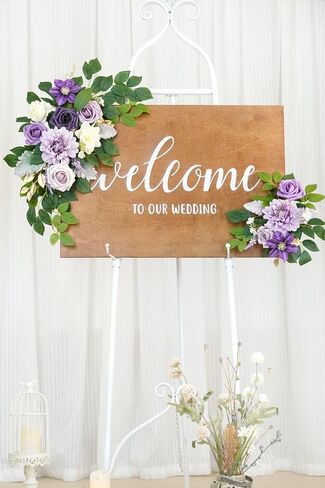 Wedding Decor (Pack of 2) Welcome Sign Flower Backdrop Garland for Ceremony Reception Wall Easel Home Decoration Entryway Faux Outdoor Board Head Table Decor (Lilic & Cream) in Saudi Arabia