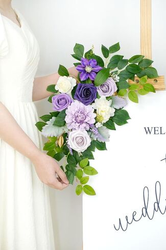 Wedding Decor (Pack of 2) Welcome Sign Flower Backdrop Garland for Ceremony Reception Wall Easel Home Decoration Entryway Faux Outdoor Board Head Table Decor (Lilic & Cream) in Saudi Arabia