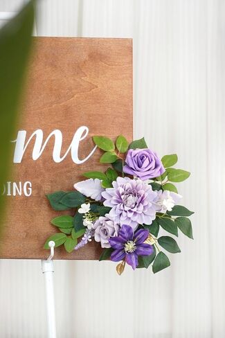 Wedding Decor (Pack of 2) Welcome Sign Flower Backdrop Garland for Ceremony Reception Wall Easel Home Decoration Entryway Faux Outdoor Board Head Table Decor (Lilic & Cream) in Saudi Arabia