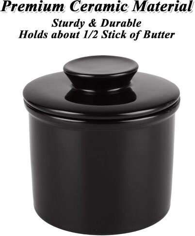 Black Butter Crock with Lid, Ceramic French Butter Keeper for Fresh Spreadable Butter, Butter Dish with Lid for Countertop in Saudi Arabia