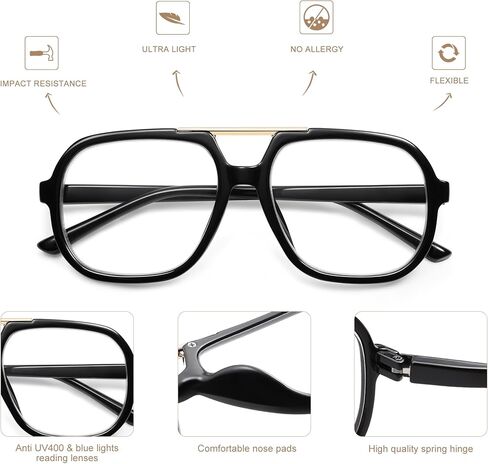 نظارات قراءة مربعة عصرية من AMOMOMA للنساء، كبيرة الحجم للنساء بضوء أزرق وقارئات كمبيوتر بإطار أسود قديم AM6138 in Kuwait